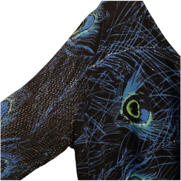 Nygard Collection Women's 3x Black Sweater Peacock V-neck Glittery Mesh Sequined - Picture 5 of 8